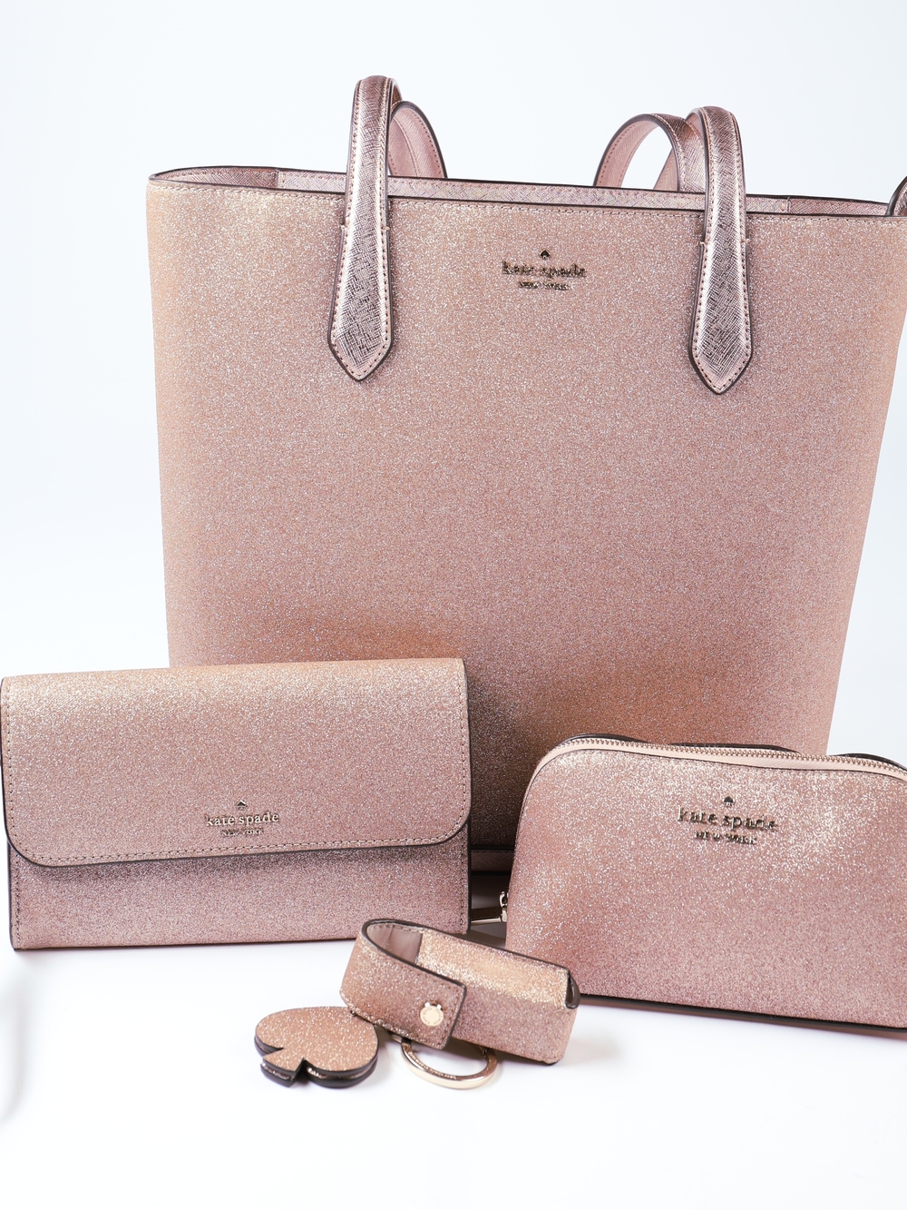 kate spade Rose Gold Glitter Tote & Accessories Set READ!!